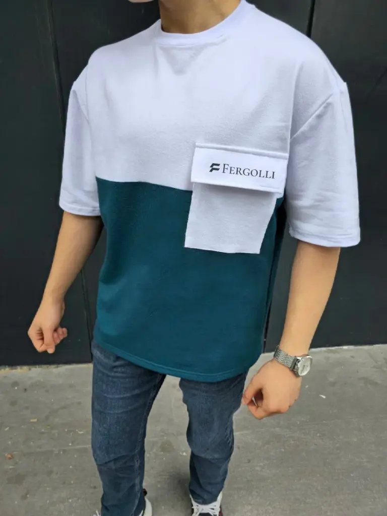 Tişört Torba Cepli Parçalı Kısa Kol T-Shirt - Lacivert