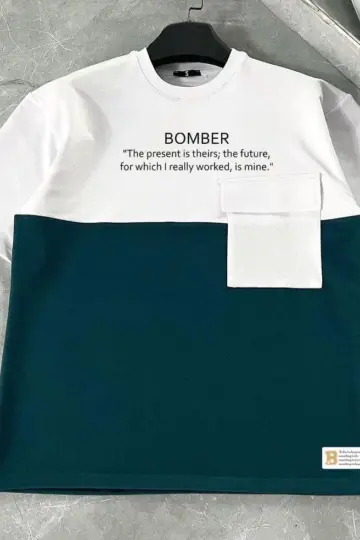 Tişört Torba Cepli Parçalı Kısa Kol T-Shirt - Lacivert