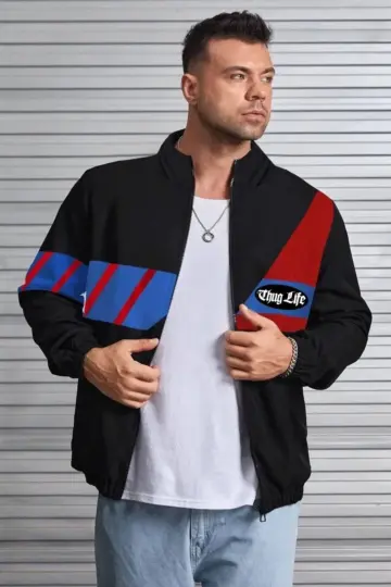 Uzun Koll Fermuarlı Baskılı Rüzgarlik - Siyah